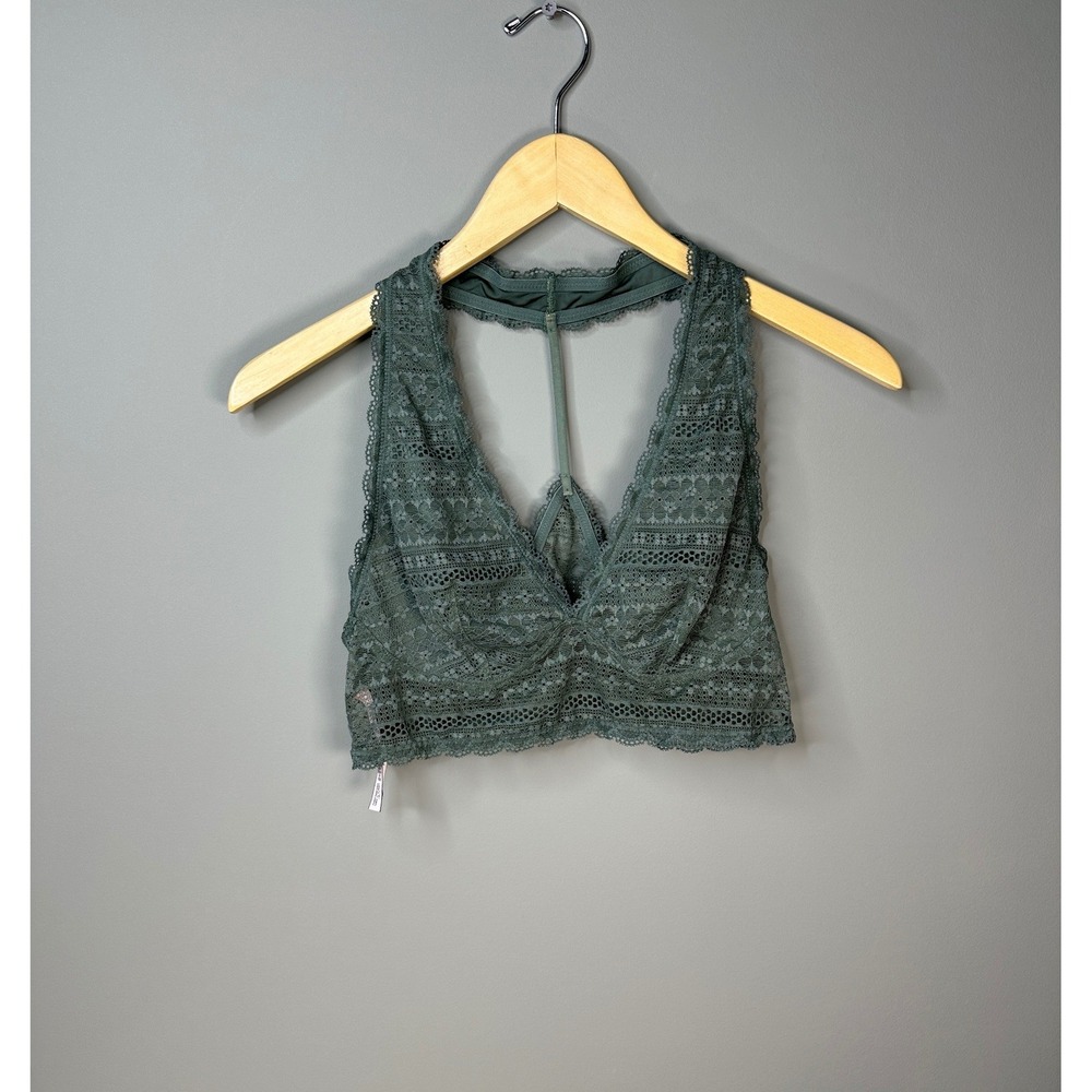Victoria's Secret Lace Bralette Womens Large Green T-Back Sheer Halter